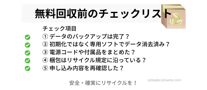 無料回収サービス利用前のチェックリスト。
