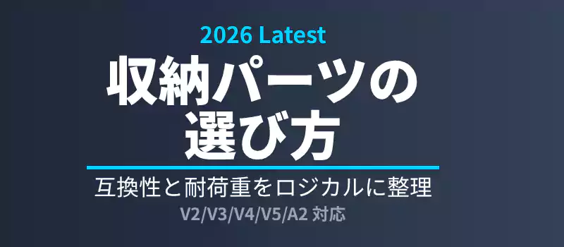 失敗しないテレビスタンド収納パーツの選び方の解説バナー。
