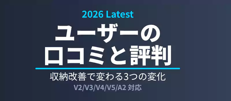 収納改善に関するユーザーの口コミと評判をまとめたバナー。
