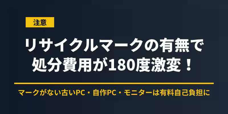PCリサイクルマークがない場合の回収再資源化料金やデスクトップPC処分時の盲点を注意喚起するバナー