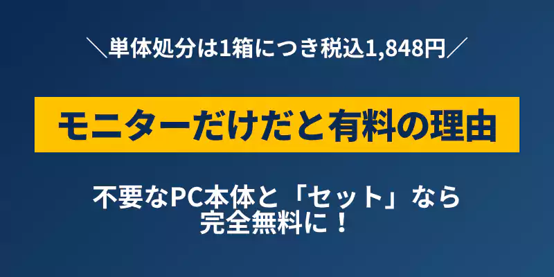リネットジャパンで液晶モニターだけだと有料になる理由とセットで無料になる条件の解説バナー